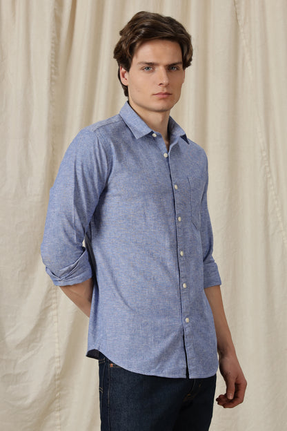 Linen Solid Casual Shirt Dark Blue
