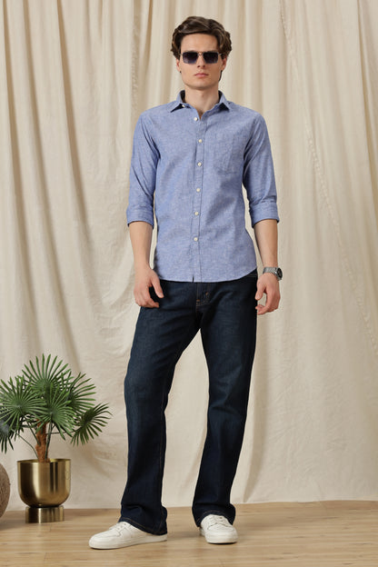 Linen Solid Casual Shirt Dark Blue