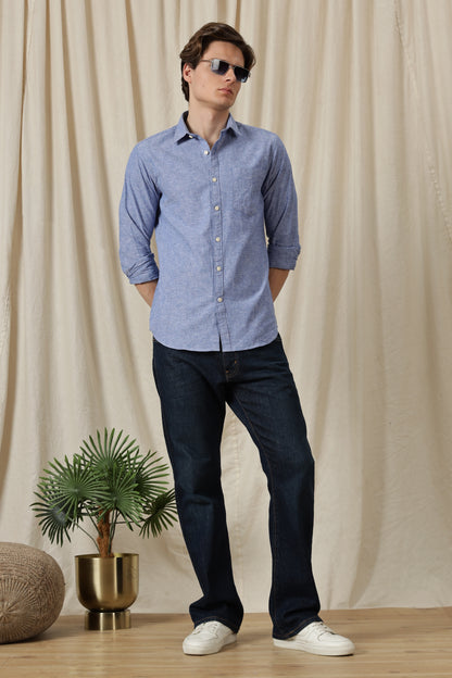 Linen Solid Casual Shirt Dark Blue