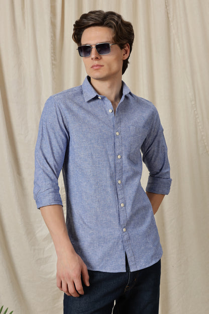 Linen Solid Casual Shirt Dark Blue