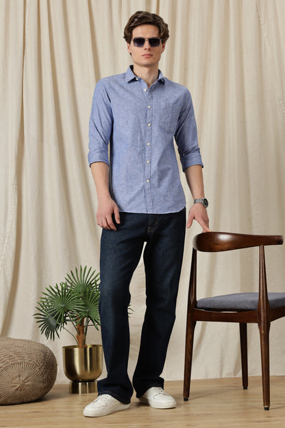 Linen Solid Casual Shirt Dark Blue