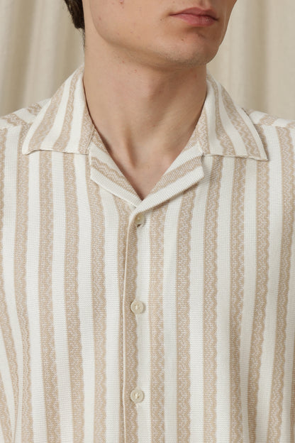 Loose Fit Textured Casual Shirt Beige