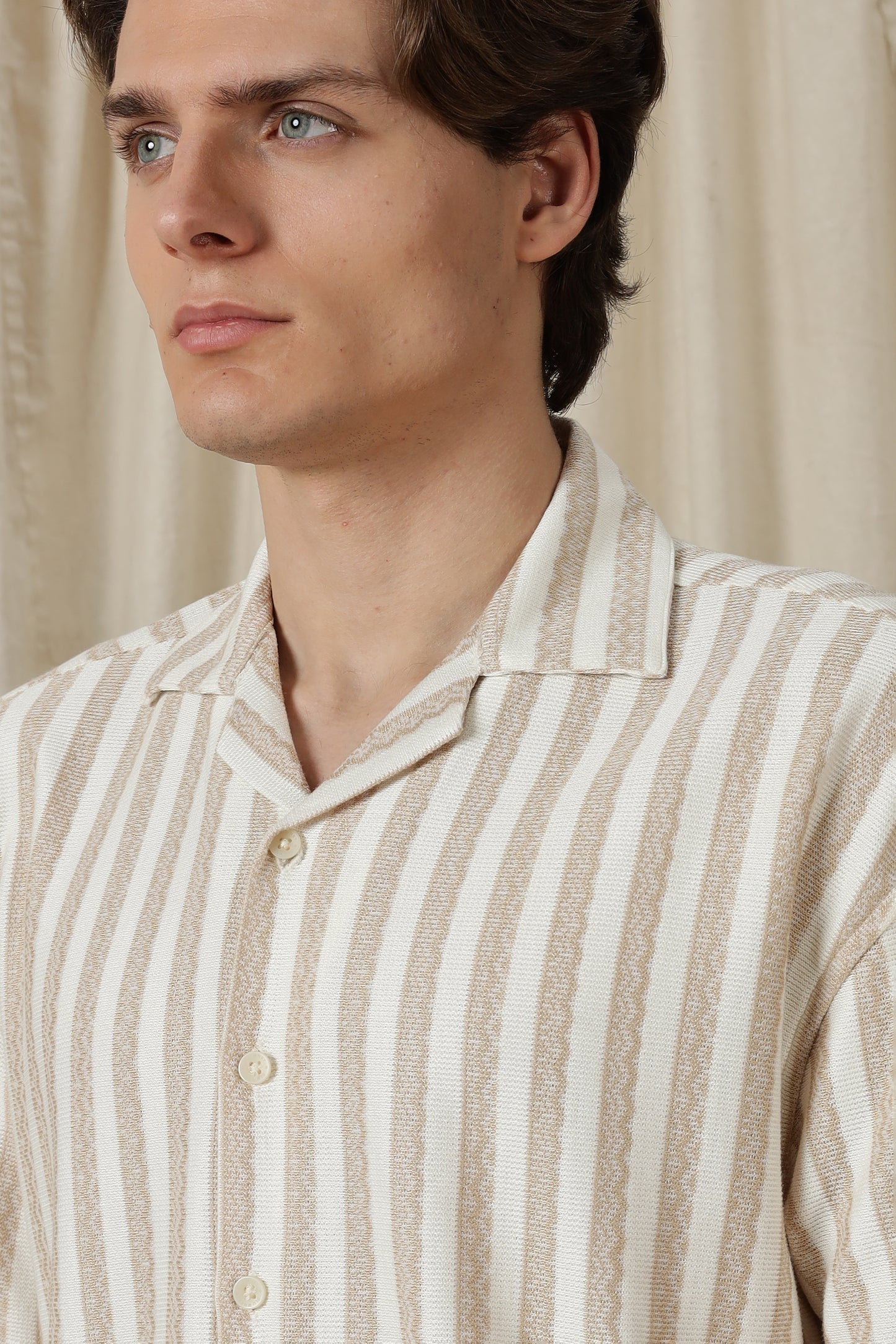 Loose Fit Textured Casual Shirt Beige