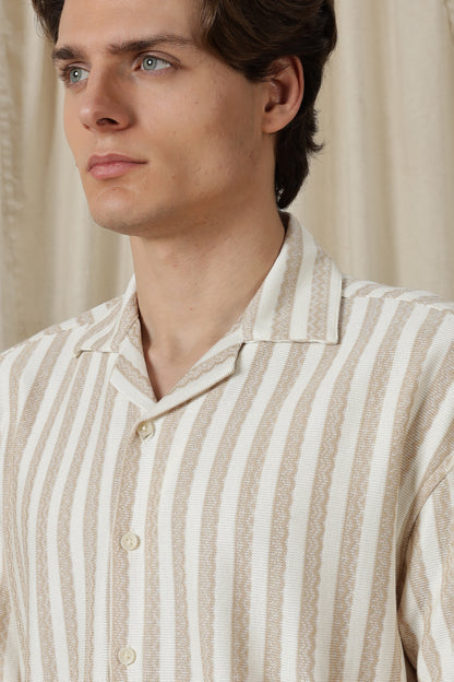 Loose Fit Textured Casual Shirt Beige