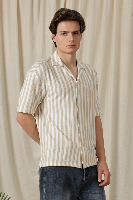 Loose Fit Textured Casual Shirt Beige