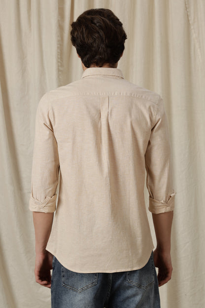 Linen Solid Casual Shirt Beige