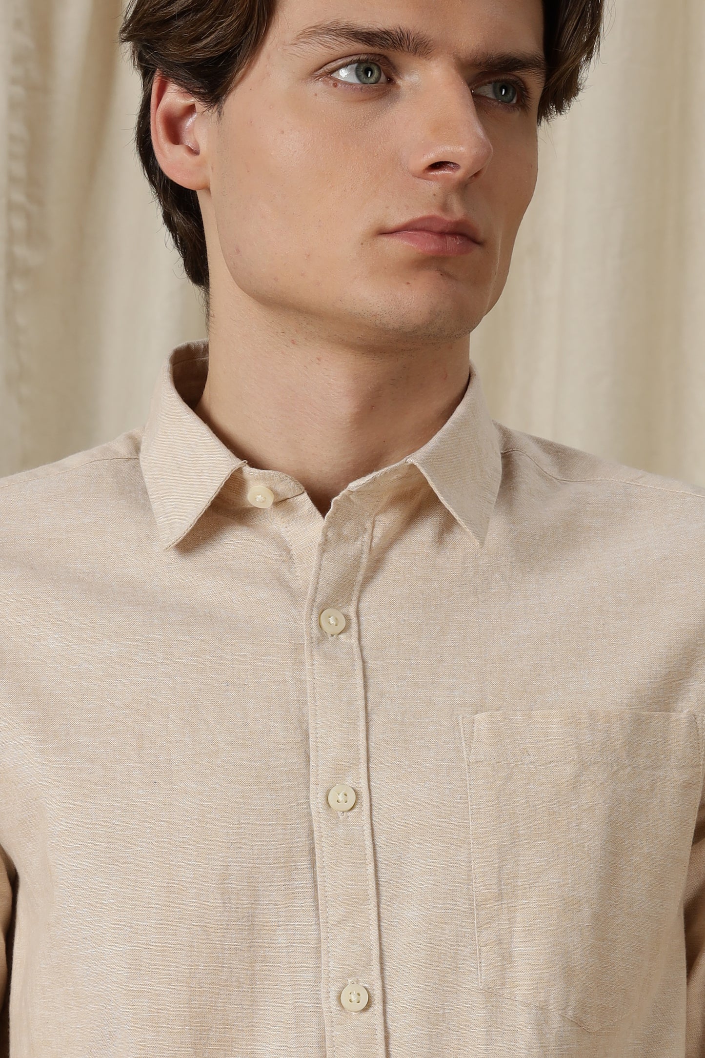 Linen Solid Casual Shirt Beige