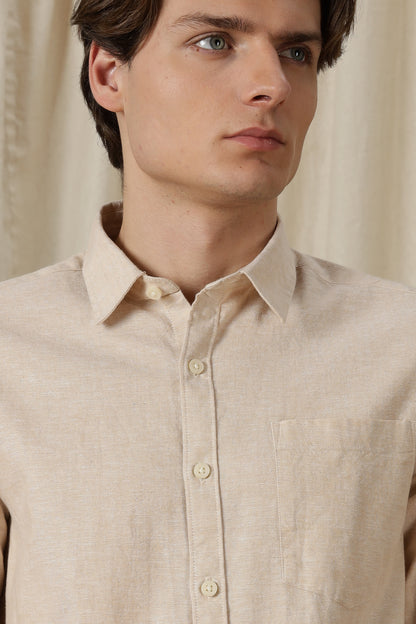 Linen Solid Casual Shirt Beige