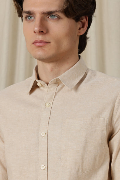 Linen Solid Casual Shirt Beige