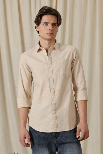 Linen Solid Casual Shirt Beige