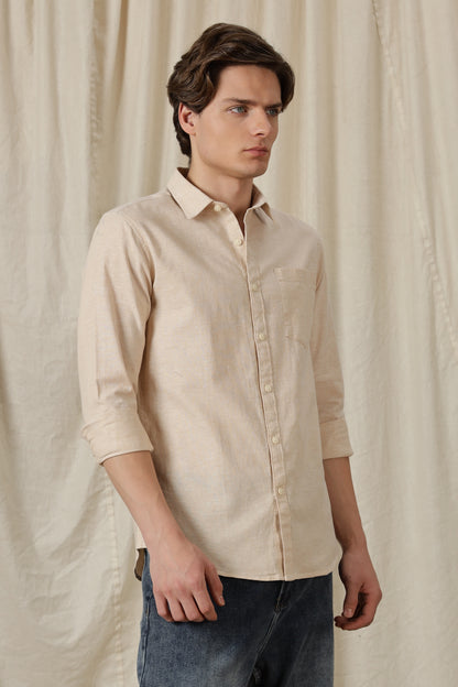 Linen Solid Casual Shirt Beige