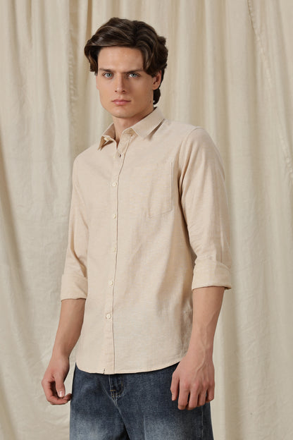 Linen Solid Casual Shirt Beige