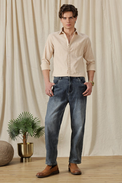 Linen Solid Casual Shirt Beige