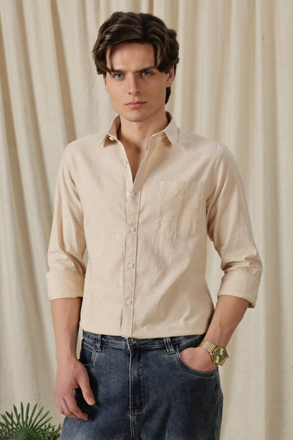 Linen Solid Casual Shirt Beige