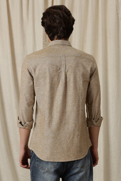 Linen Solid Casual Shirt Brown