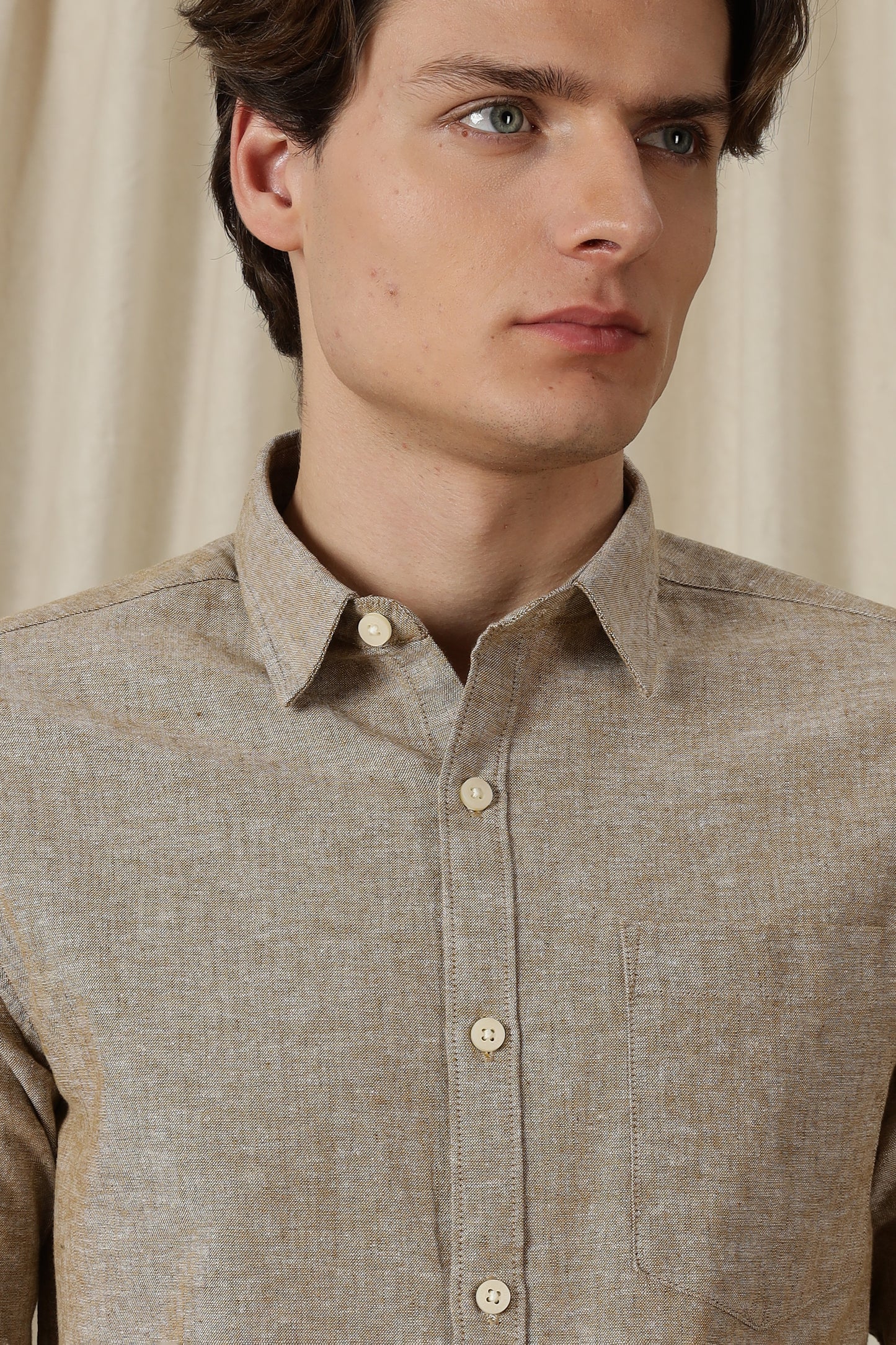 Linen Solid Casual Shirt Brown