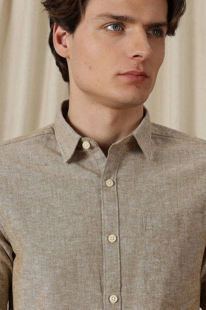 Linen Solid Casual Shirt Brown