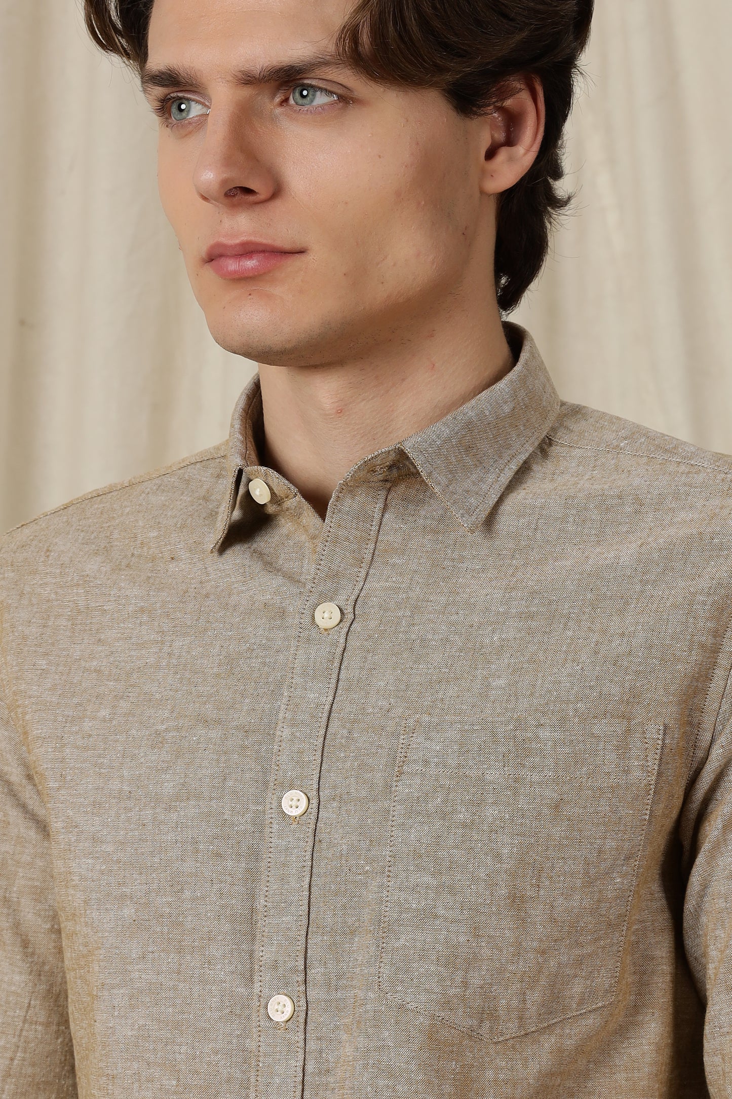 Linen Solid Casual Shirt Brown