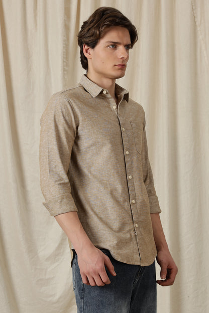 Linen Solid Casual Shirt Brown