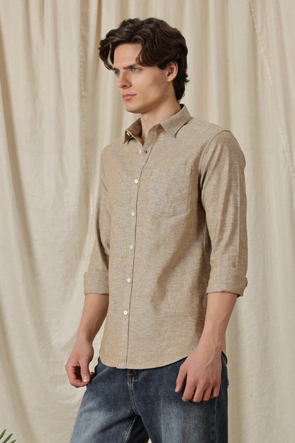Linen Solid Casual Shirt Brown