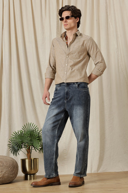 Linen Solid Casual Shirt Brown