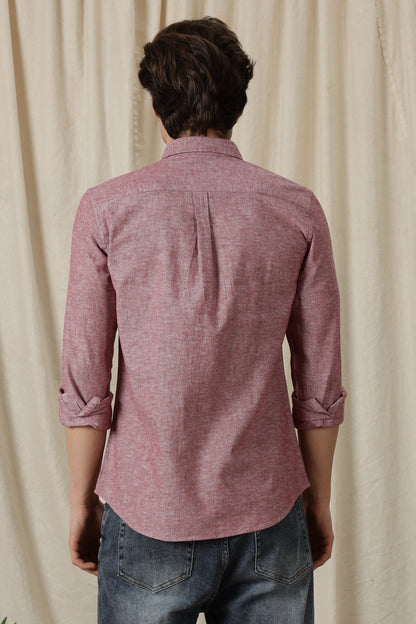 Linen Solid Casual Shirt Red