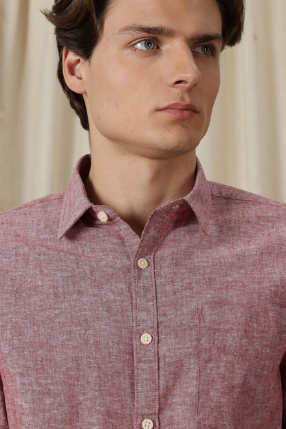 Linen Solid Casual Shirt Red