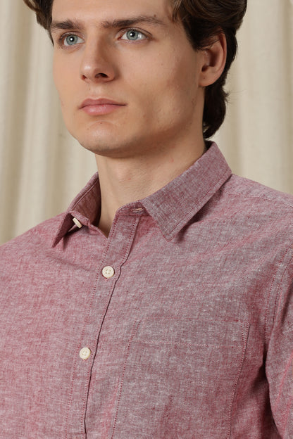 Linen Solid Casual Shirt Red