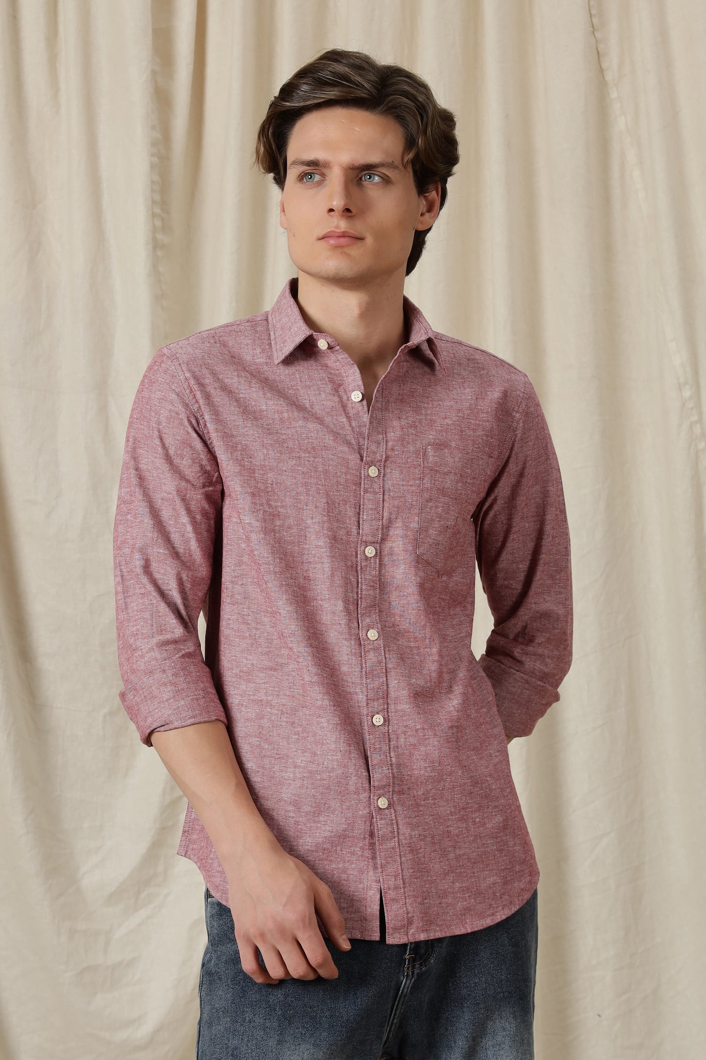 Linen Solid Casual Shirt Red