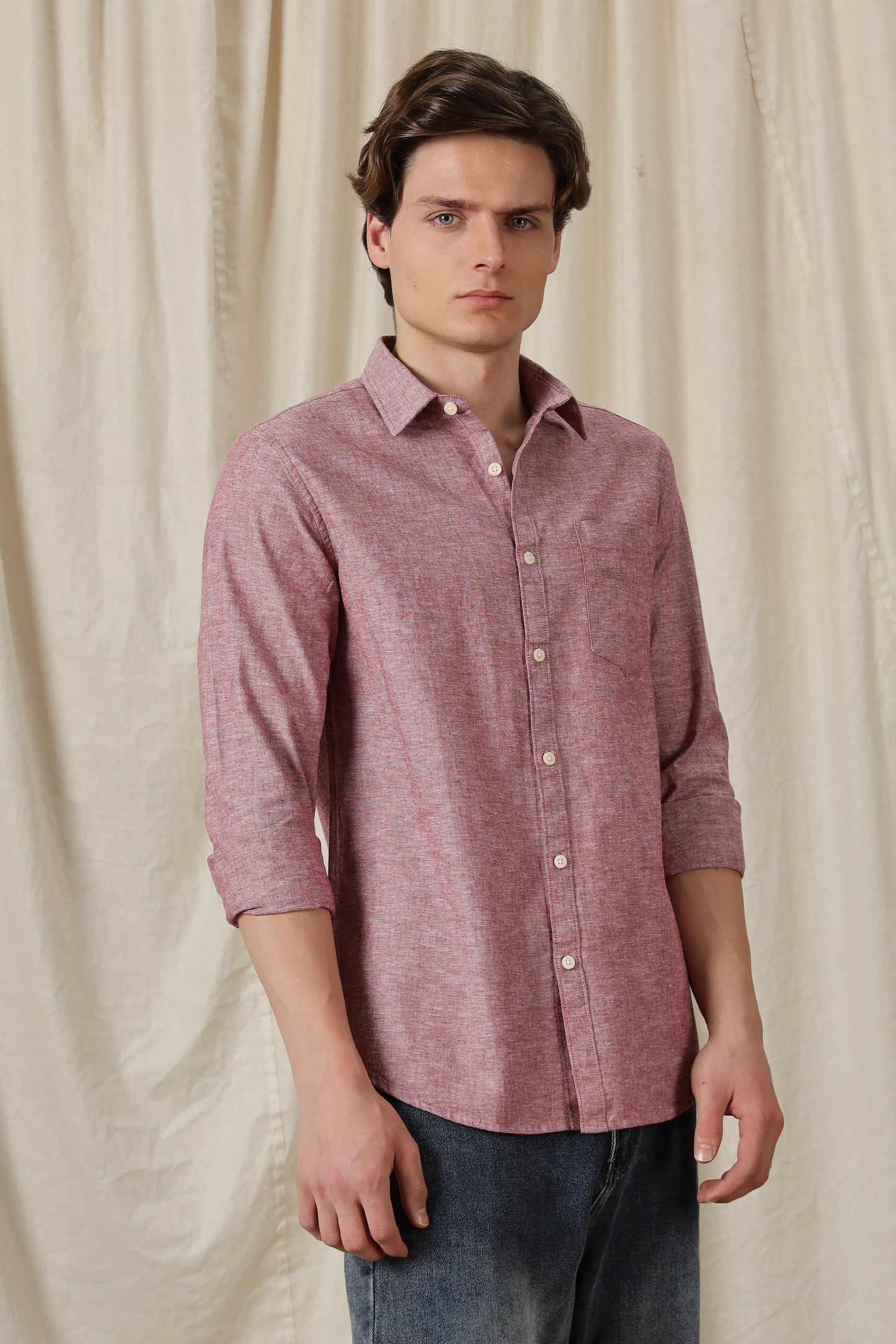 Linen Solid Casual Shirt Red