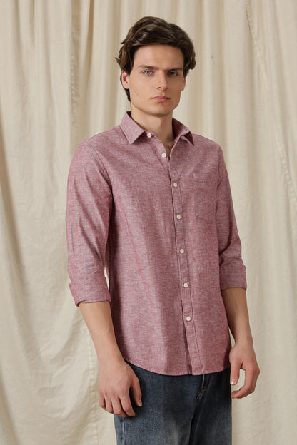 Linen Solid Casual Shirt Red