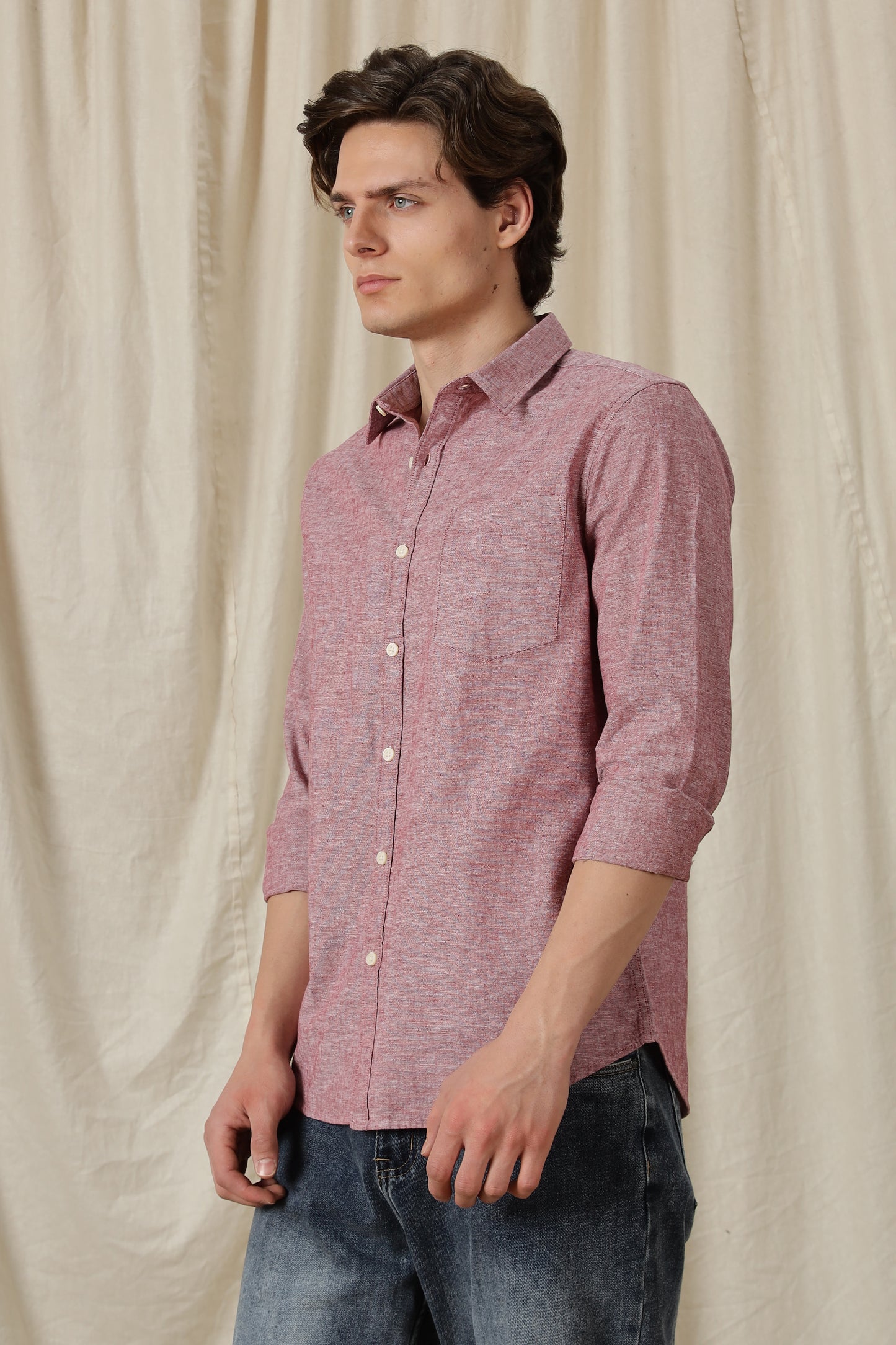 Linen Solid Casual Shirt Red