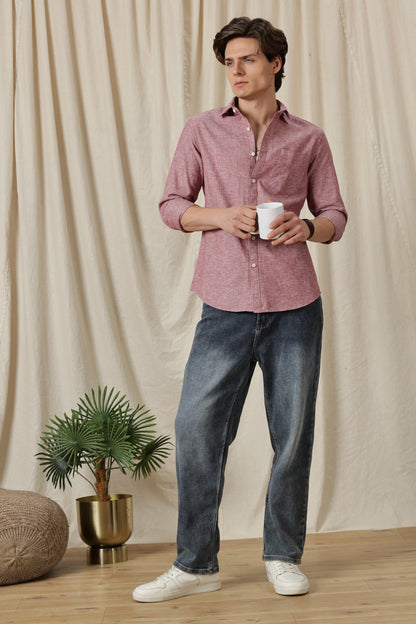 Linen Solid Casual Shirt Red