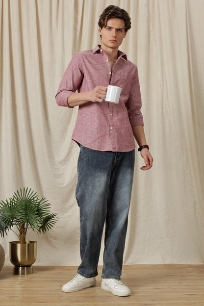 Linen Solid Casual Shirt Red