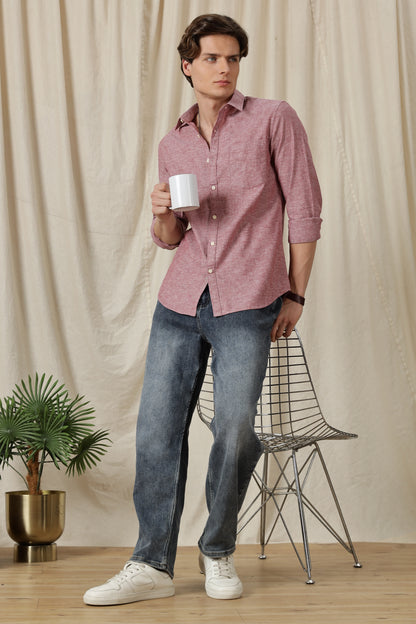 Linen Solid Casual Shirt Red