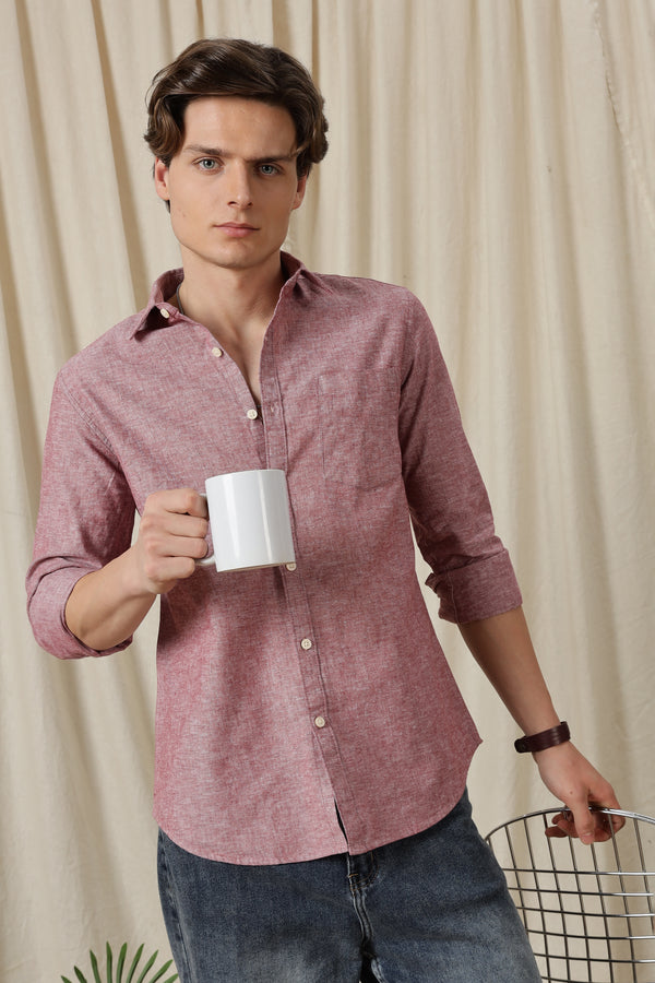 Linen Solid Casual Shirt Red