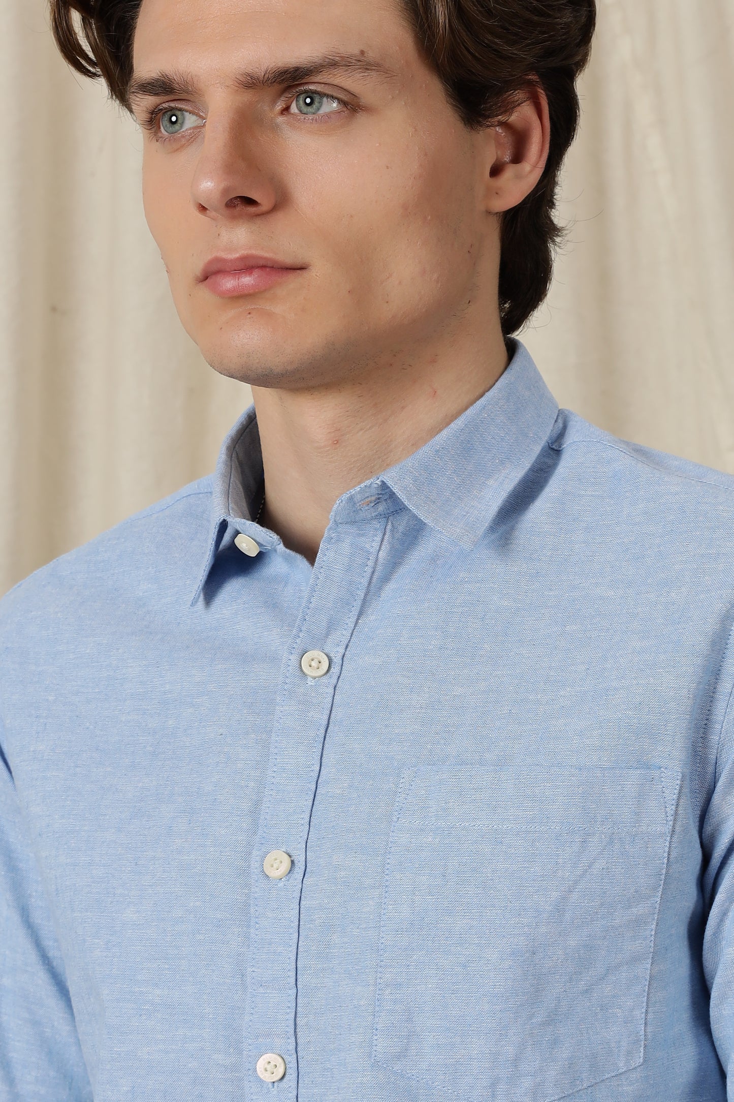 Linen Solid Casual Shirt Lt Blue