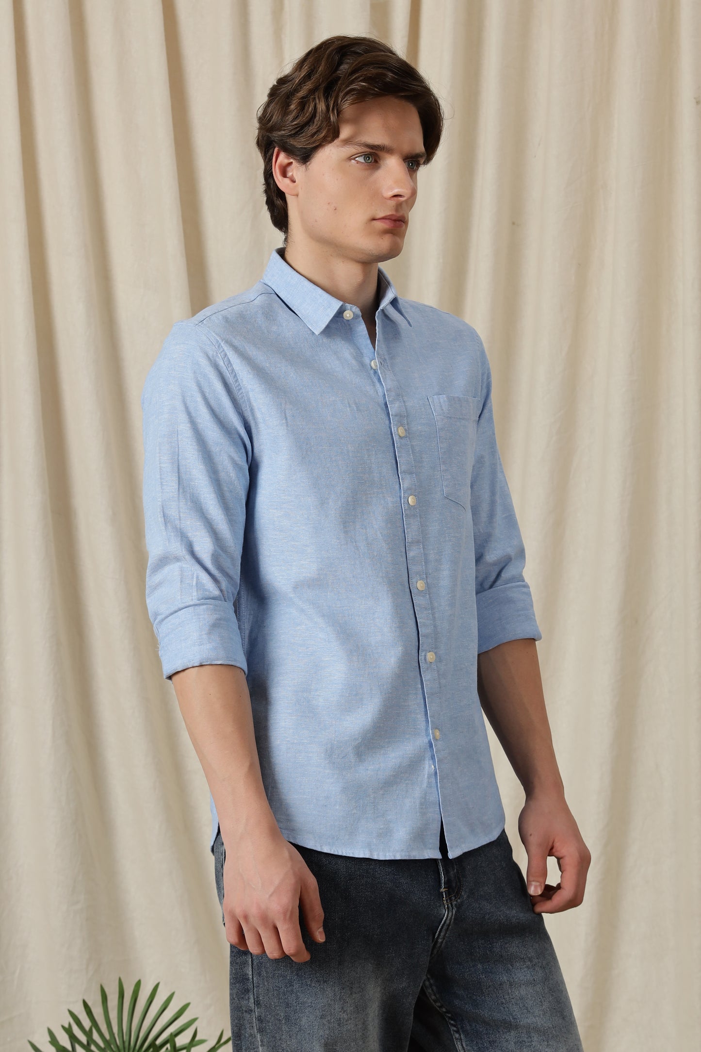 Linen Solid Casual Shirt Lt Blue
