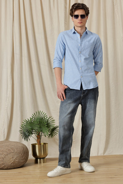 Linen Solid Casual Shirt Lt Blue