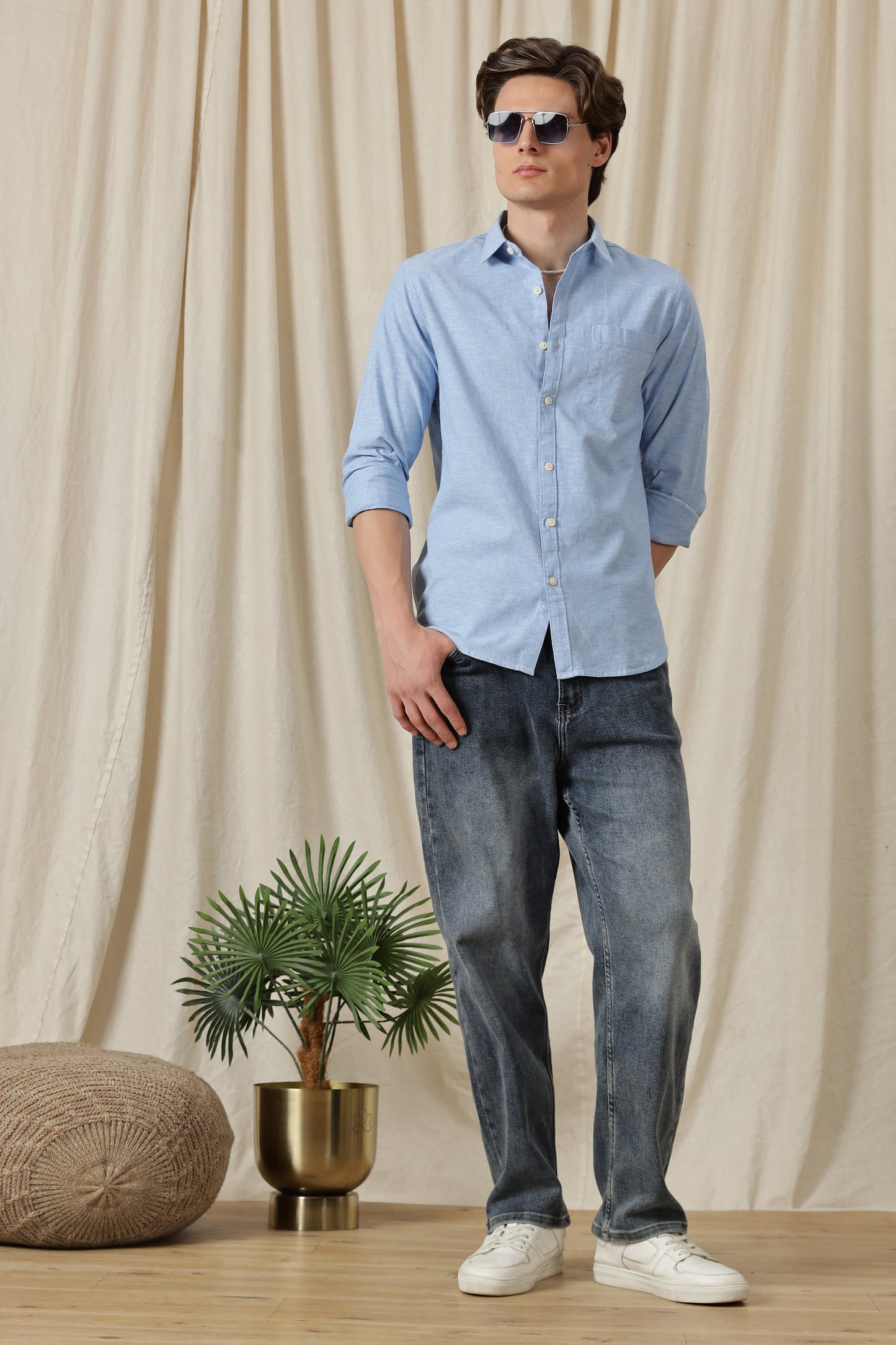Linen Solid Casual Shirt Lt Blue