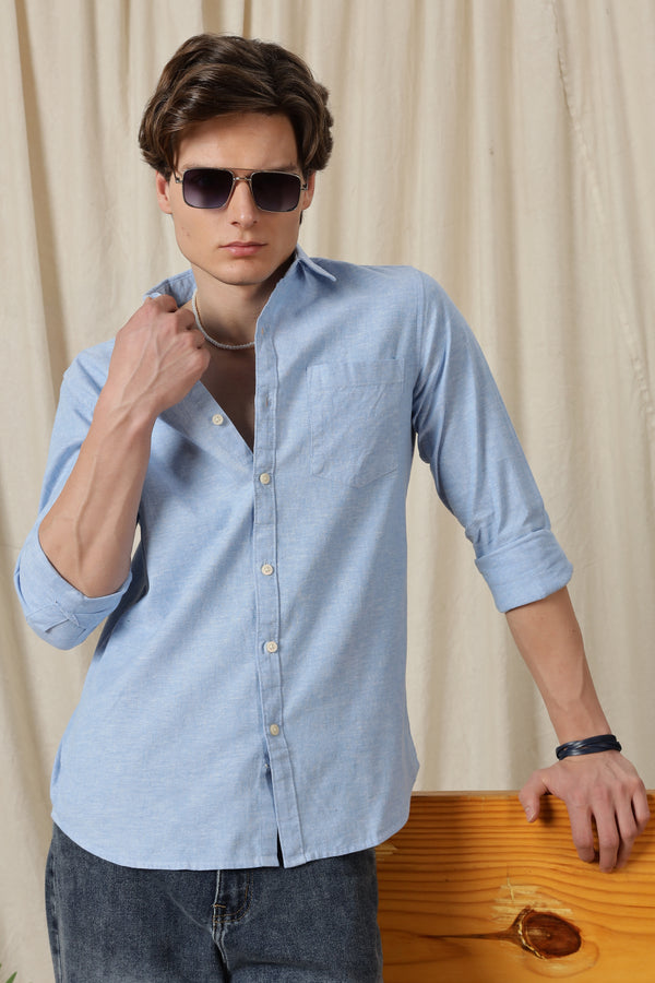 Linen Solid Casual Shirt Lt Blue