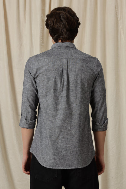Linen Solid Casual Shirt Black