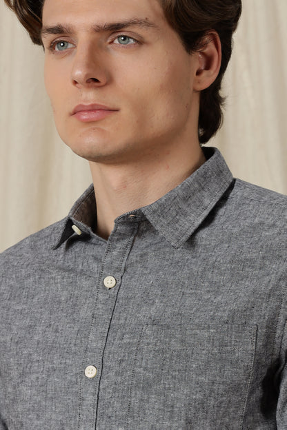 Linen Solid Casual Shirt Black