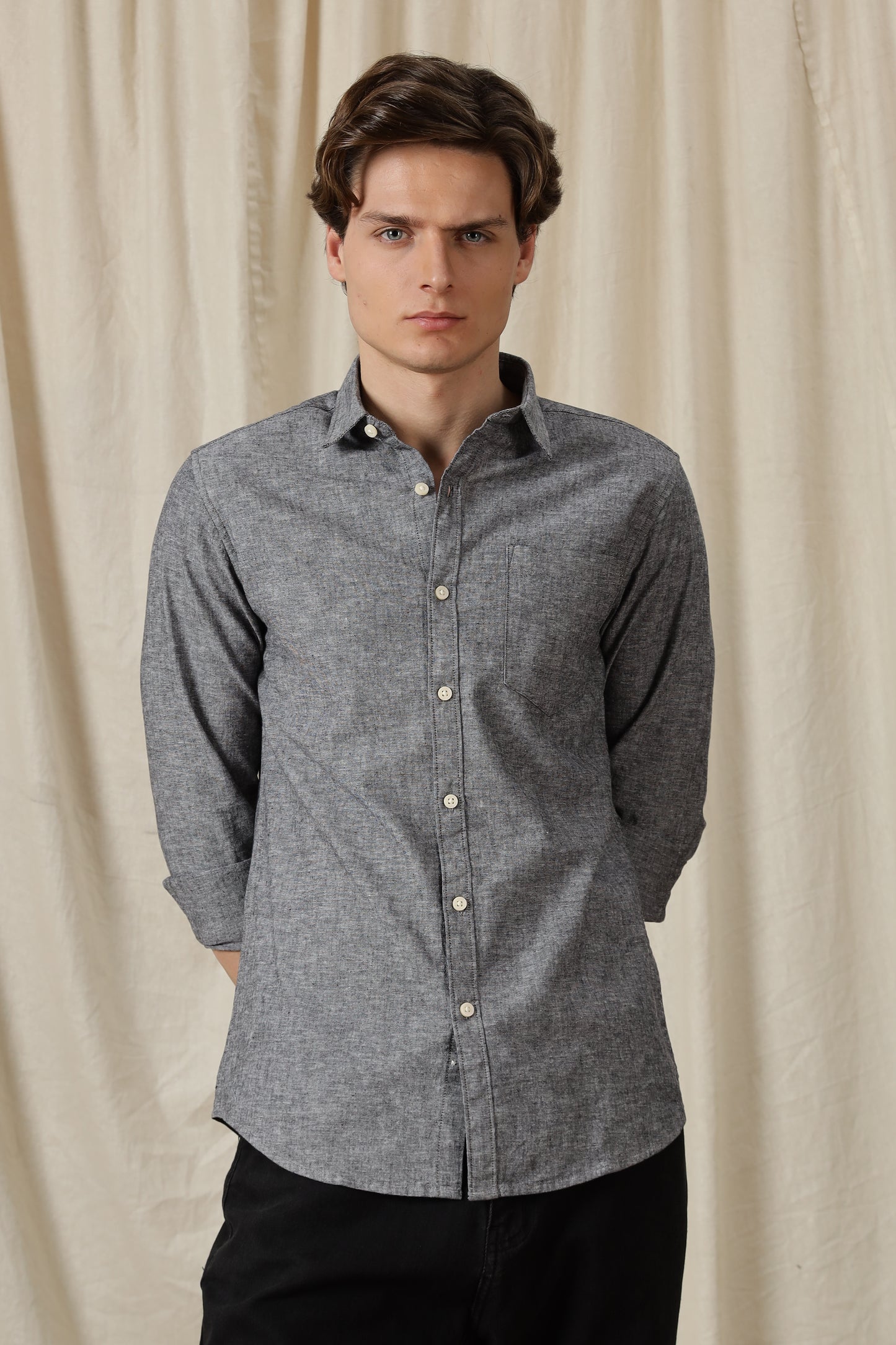 Linen Solid Casual Shirt Black
