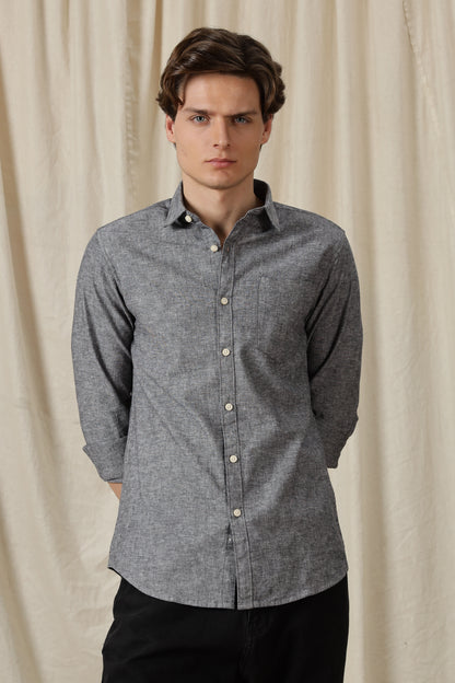 Linen Solid Casual Shirt Black