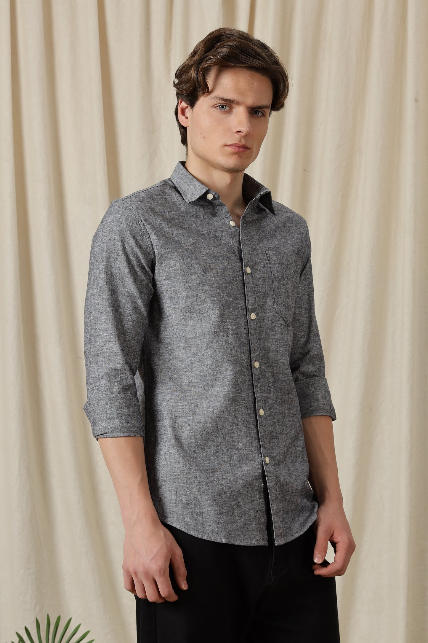 Linen Solid Casual Shirt Black