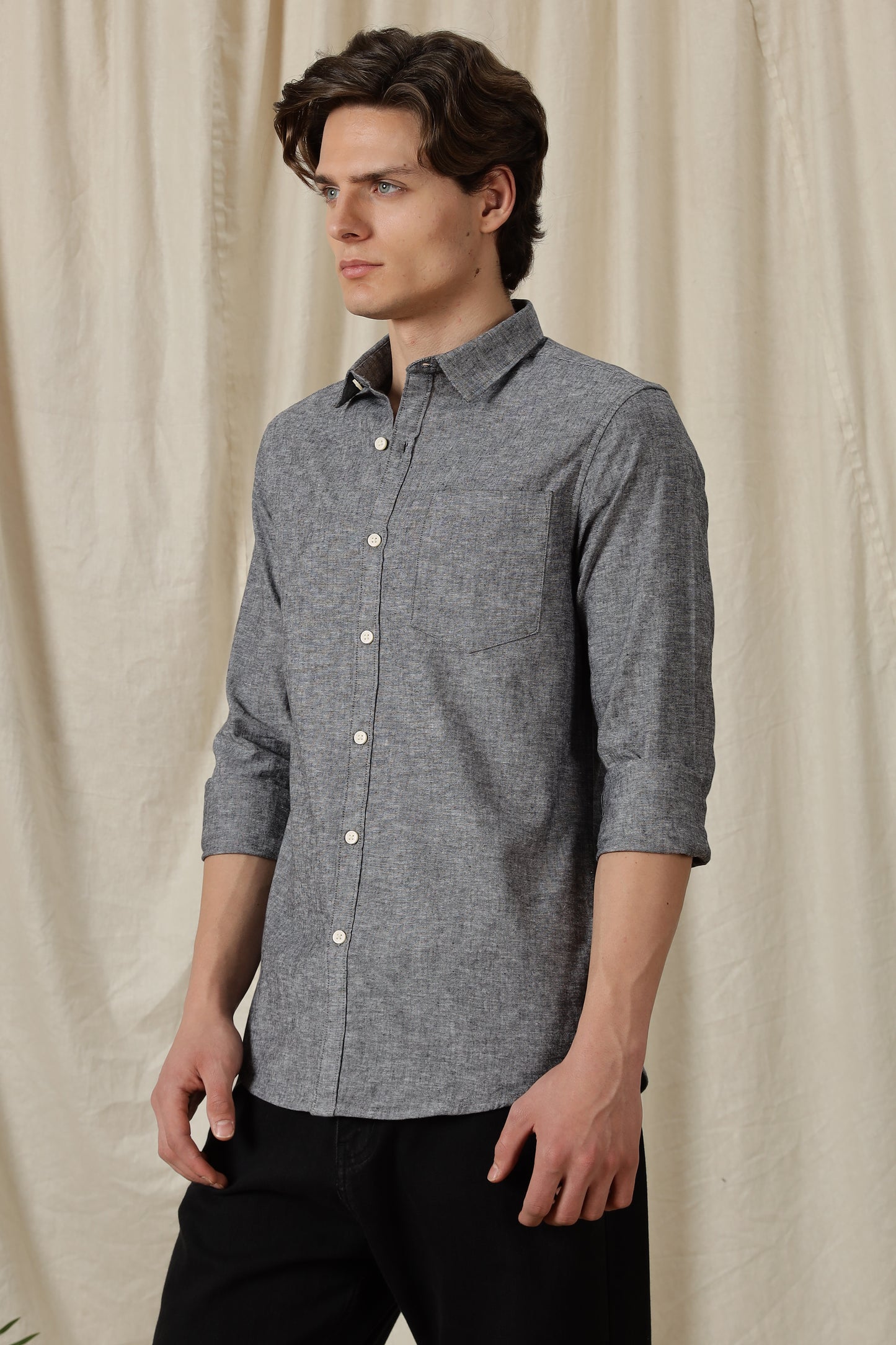 Linen Solid Casual Shirt Black