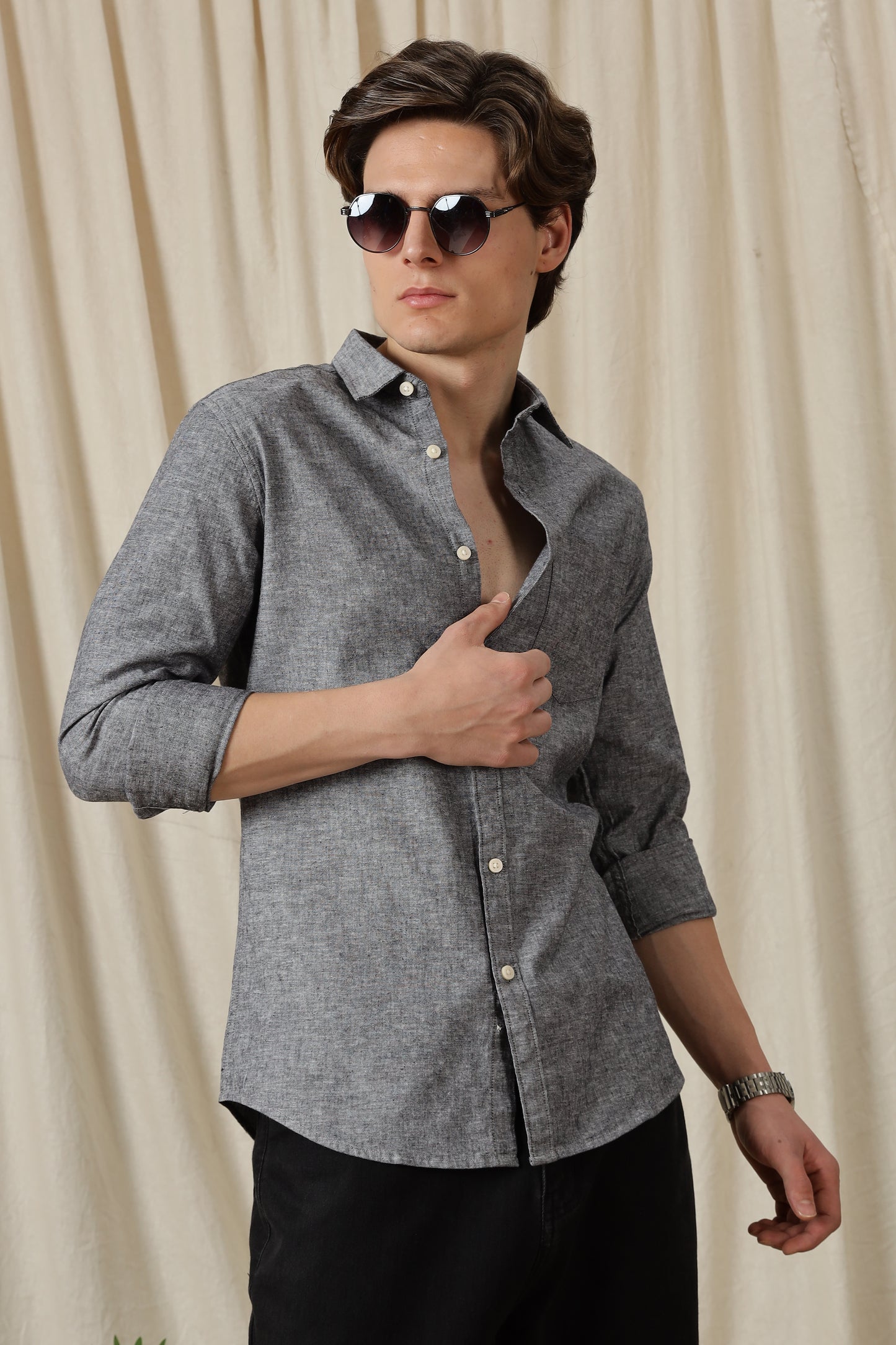 Linen Solid Casual Shirt Black