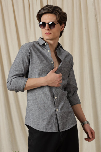 Linen Solid Casual Shirt Black
