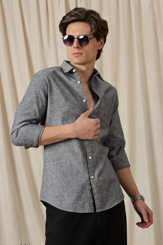 Linen Solid Casual Shirt Black
